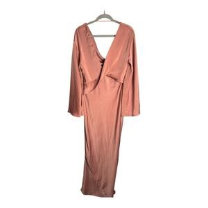 ASOS Rose Color Long Drapey Satin Dress Large Slit Size 6